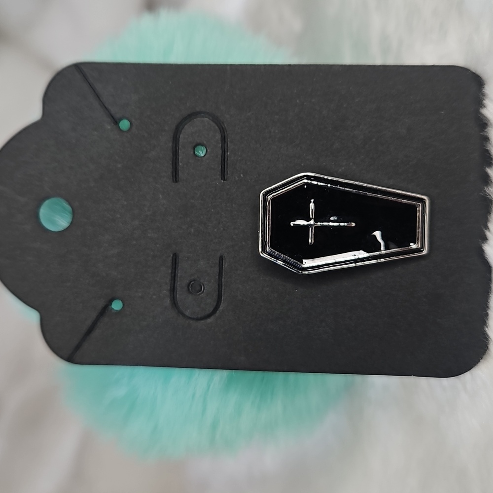 Gothic Black & Silver Coffin Cross Enamel Pin Badge